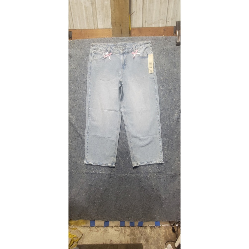 No Boundaries Women's Bow Jean Light Stone Wash Wide Leg‎ Size 14 NWT